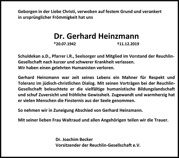 Traueranzeige Dr. Gerhard Heinzmann