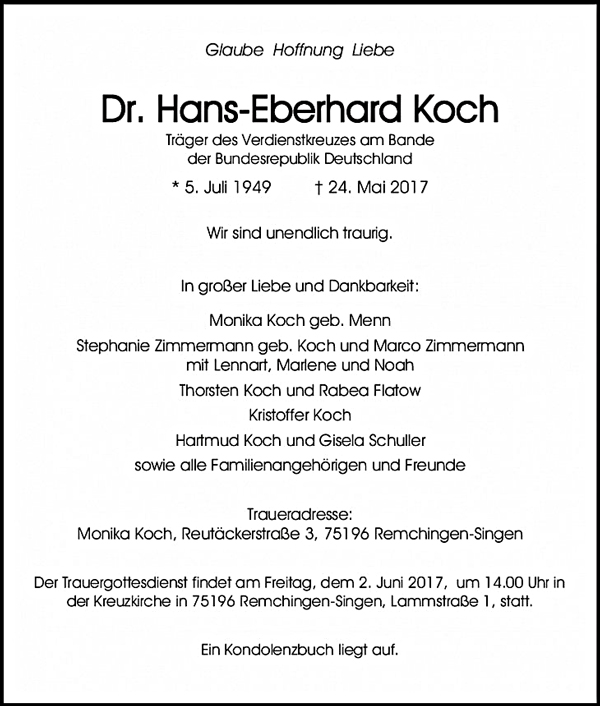 Traueranzeige Dr. Hnas-Eberhrd Koch