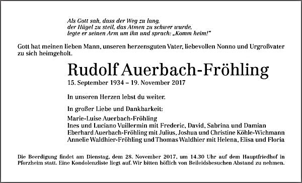 Traueranzeige Rudolf Auerbach-Fröhling