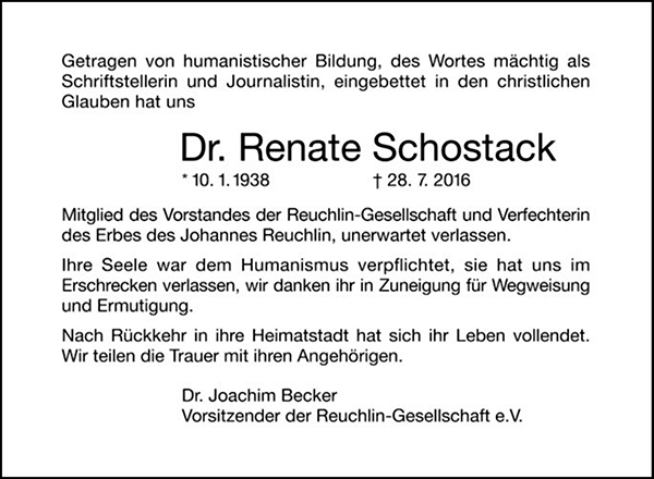 Memorabilis Dr. Renate Schostack
